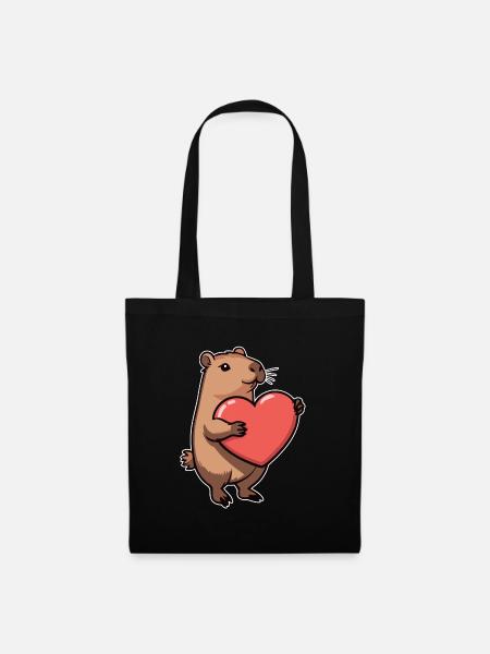 Capybara mit Herz Valentinstag - Stoffbeutel - Schwarz