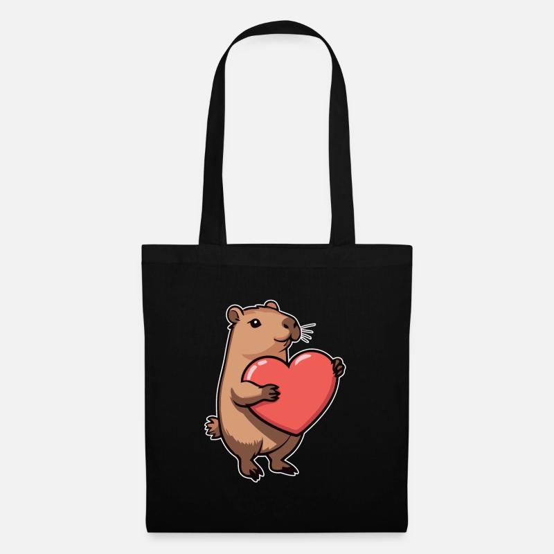 Capybara mit Herz Valentinstag - Stoffbeutel - Schwarz