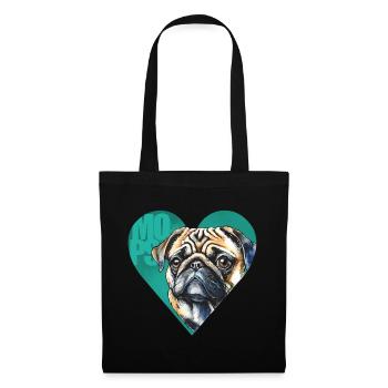 Mops Portrait - Stoffbeutel - Schwarz - Vorne