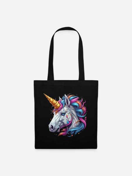 Einhorn Kopf - Stoffbeutel - Schwarz