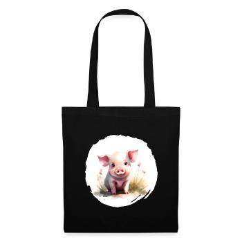 Ferkel Aquarell - Stoffbeutel - Schwarz - Vorne