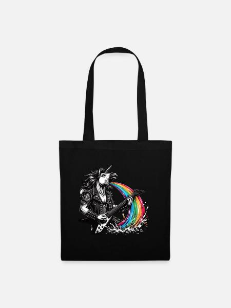 Rocker Heavy Metal Einhorn kotzt Regenbogen - Stoffbeutel - Schwarz