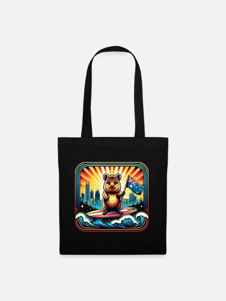 Quokka Australien Surfer Design - Stoffbeutel - Schwarz