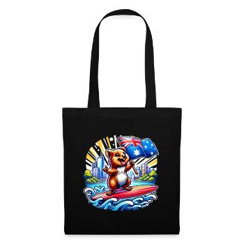 Quokka Australien Surfing Design - Stoffbeutel - Schwarz - Vorne