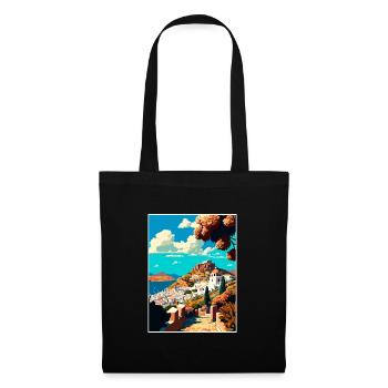 Patmos Grèce Décoration Grec Voyage Affiche - Sac en tissu - noir - Devant