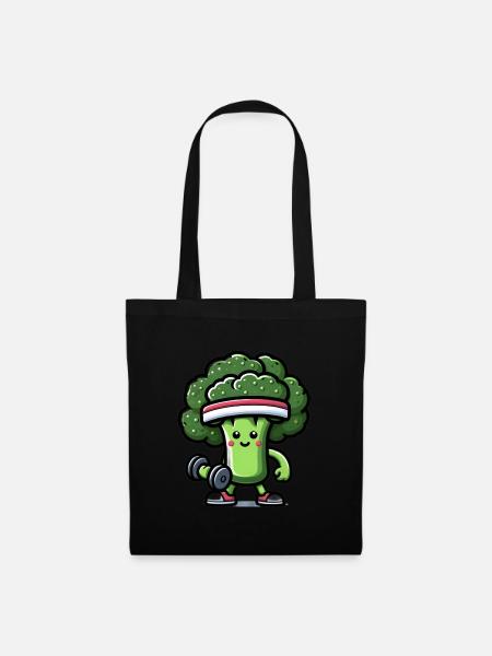 Retro Broccoli Fitness - Motivationsdesigns 2024 - Stoffbeutel - Schwarz
