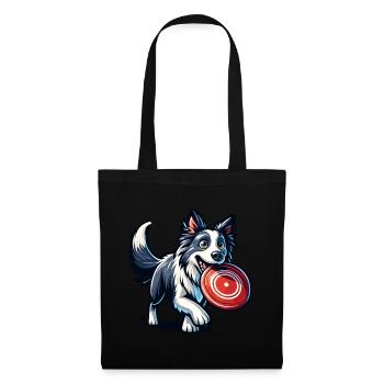Un border collie joue joyeusement avec un frisbee - Sac en tissu - noir - Devant