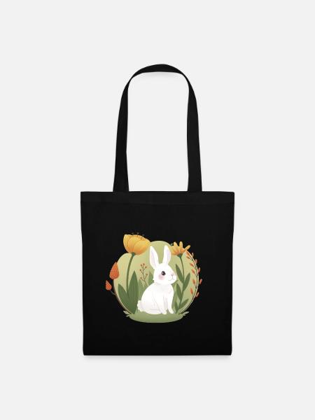Garden Bunny with Tulip and Other Flowers - Tote Bag - black