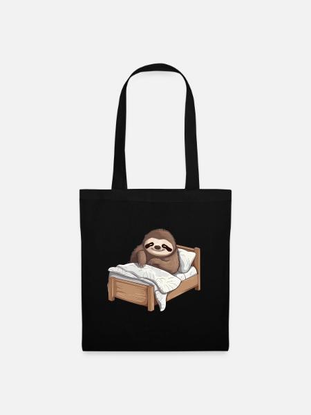 Faultier im Bett Offizielles Schlafshirt - Stoffbeutel - Schwarz