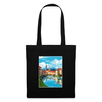 Ljubljana Slovenia Vintage Travel Poster Souvenir - Tote Bag - black - Front
