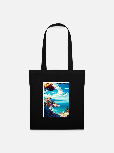 Thassos Griechenland Dekoration Vintage Reiseposter - Stoffbeutel - Schwarz