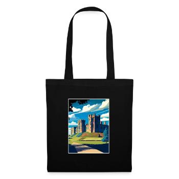 Château d’Alnwick, Angleterre, Illustration de voyage vintage - Sac en tissu - noir - Devant