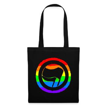 Regenbogen Bunt Protest Antifa Links - Stoffbeutel - Schwarz - Vorne