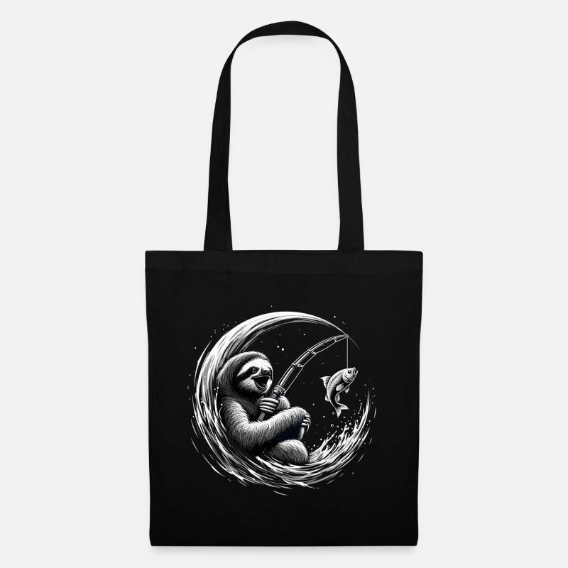 Angeln Faultier Angler Geschenk - Stoffbeutel - Schwarz