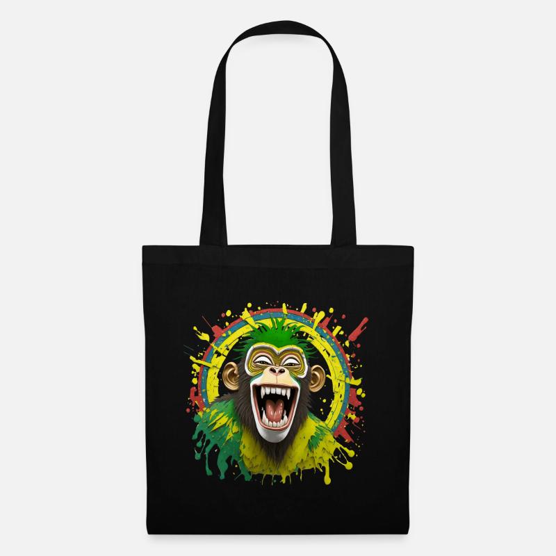Portrait/Tête de Singe Rasta Éclaté de Rire - Sac en tissu - noir