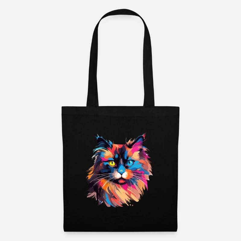 Bunte Birma-Katze Farbkleckse Farbspritzer - Stoffbeutel - Schwarz