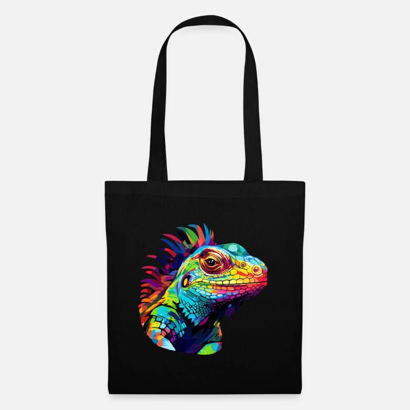 Bunter Leguan Farbkleckse Farbspritzer - Stoffbeutel - Schwarz
