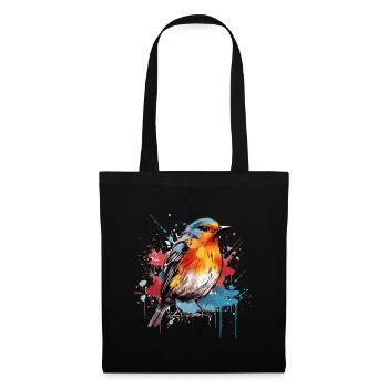 Rouge-gorge coloré, éclaboussures de peinture, éclaboussures de peinture - Sac en tissu - noir - Devant