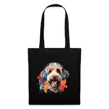 Bunter Lagotto Romagnolo mit Kopfhörer - Stoffbeutel - Schwarz - Vorne