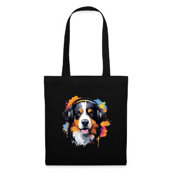 Colorful Bernese Mountain Dog with Headphones - Tote Bag - black - Front