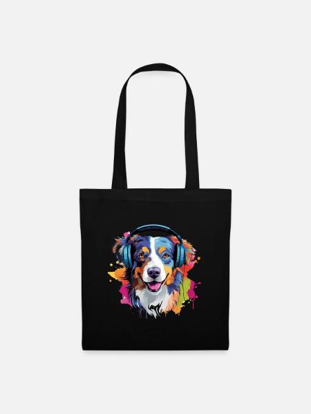 Berger australien coloré avec des écouteurs - Sac en tissu - noir