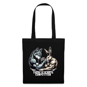 Armwrestling Armdrücken Wolf und Hase Geschenk - Stoffbeutel - Schwarz - Vorne