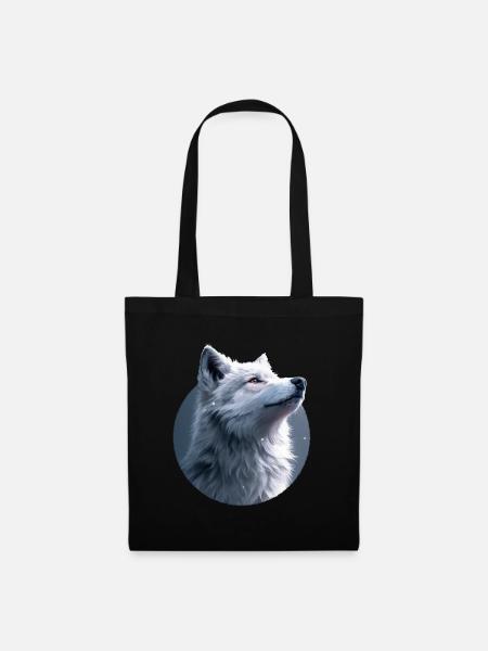 Weißer Wolf Illustration - Stoffbeutel - Schwarz