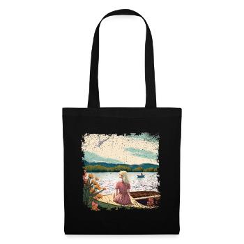 Woman sitting in boat by the water - Tote Bag - black - Front