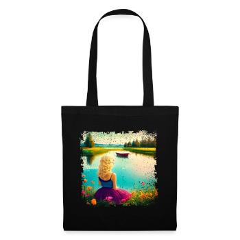 Woman sitting by the lake - vintage look - Tote Bag - black - Front