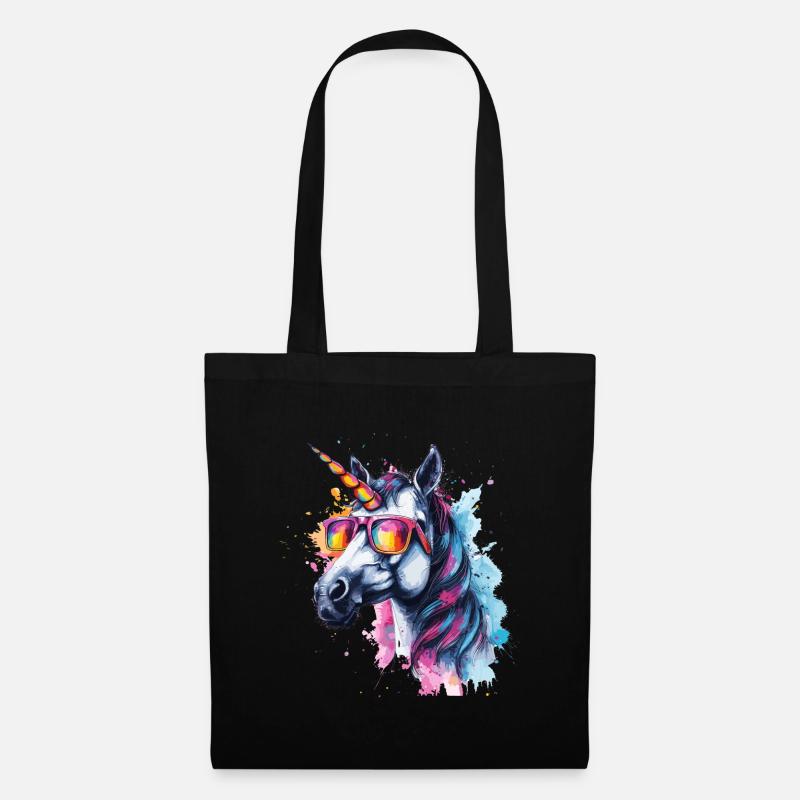 Party Einhorn mit Sonnenbrille - Stoffbeutel - Schwarz