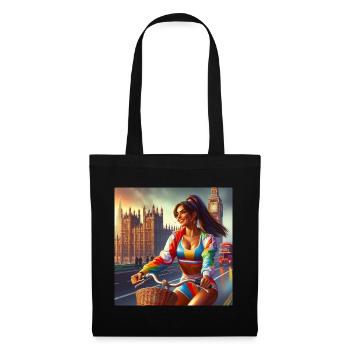 Fille vintage sur un vélo par Big Ben à Londres - Sac en tissu - noir - Devant