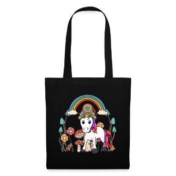 autumn, flowers, mushrooms, unicorn, nature, colorful, october - Tote Bag - black - Front