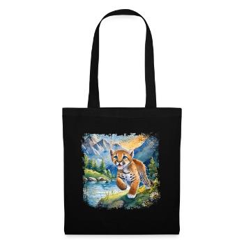 Mignon jeune tigre | Style de livre pour enfants - Sac en tissu - noir - Devant