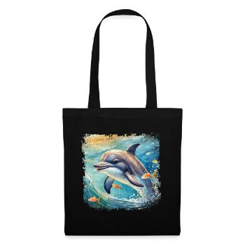 Niedlicher junger Delfin im Kinderbuchstil - Stoffbeutel - Schwarz - Vorne