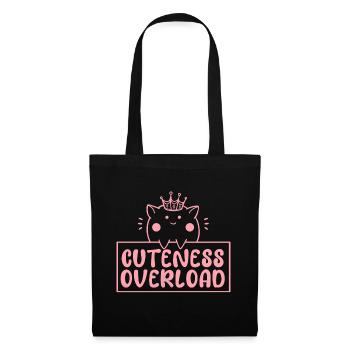 Katze in Pink und mit Krone, Cuteness Overload - Stoffbeutel - Schwarz - Vorne