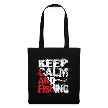 Keep Calm And Fishing Angler Fischer Sprüche - Stoffbeutel - Schwarz - Vorne