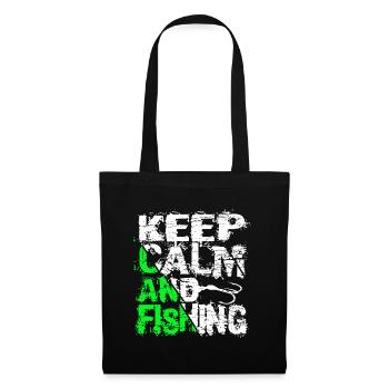 Keep Calm And Fishing Angler Fischer Sprüche - Stoffbeutel - Schwarz - Vorne