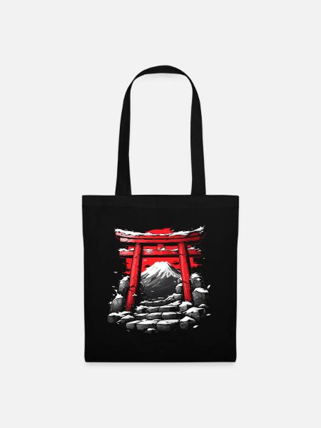 Japanese Temple and Mount Fuji - Tote Bag - black