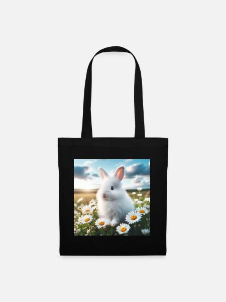 Entzückender weißer Hase - Stoffbeutel - Schwarz