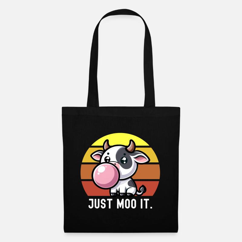 Süße Kuh Kaugummi Spruch "Just Moo It." Kawaii - Stoffbeutel - Schwarz