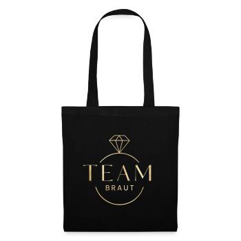 Team Braut! Diamant-Ring personalisierbar - Stoffbeutel - Schwarz - Vorne