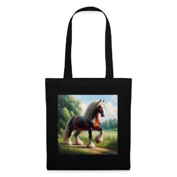 Aquarell Percheron Pferd - Stoffbeutel - Schwarz - Vorne