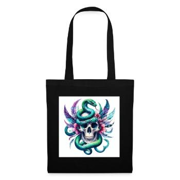 Aquarell Totenkopf und Schlange - Stoffbeutel - Schwarz - Vorne