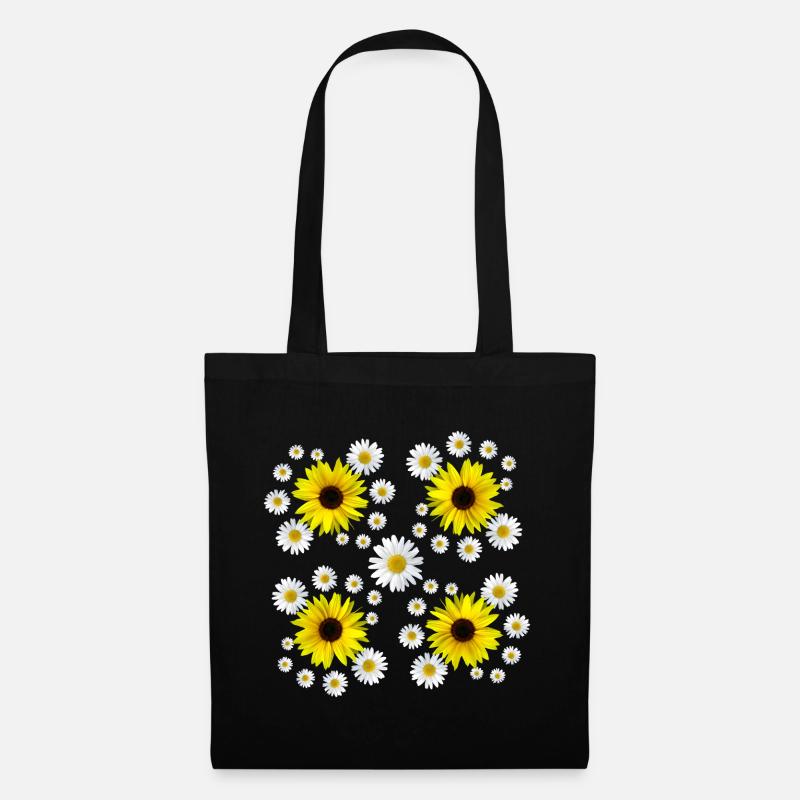 Margeriten Sonnenblumen floral Gänseblümchen Blume - Stoffbeutel - Schwarz