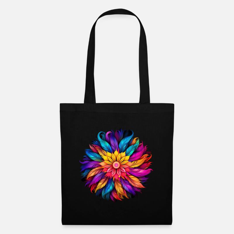 Rainbow Feather Mandala - Tote Bag - black