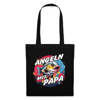 Angeln mit Papa mit buntem Fischdesign - Stoffbeutel - Schwarz - Vorne