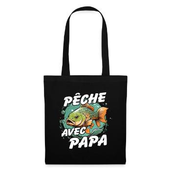 Pêcher avec papa. Motif de pêche coloré - Sac en tissu - noir - Devant