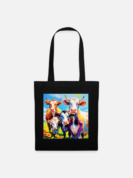 Vivid Colourful Cow Herd Design - Tote Bag - black
