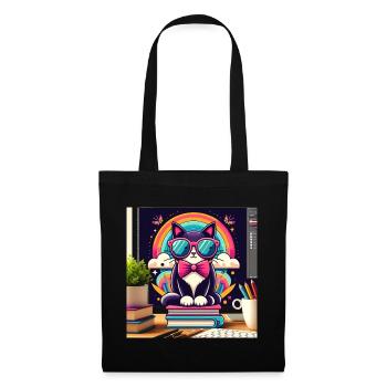 Chat studieux à lunettes - Sac en tissu - noir - Devant