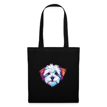 Malteser Hund Rasse Aquarell Karikatur Kawaii Colorf - Stoffbeutel - Schwarz - Vorne